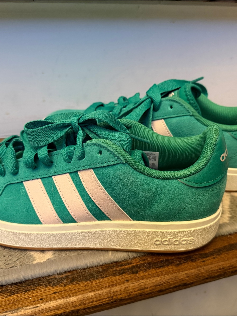 adidas Women's Green Suede Sneakers with White Stripes